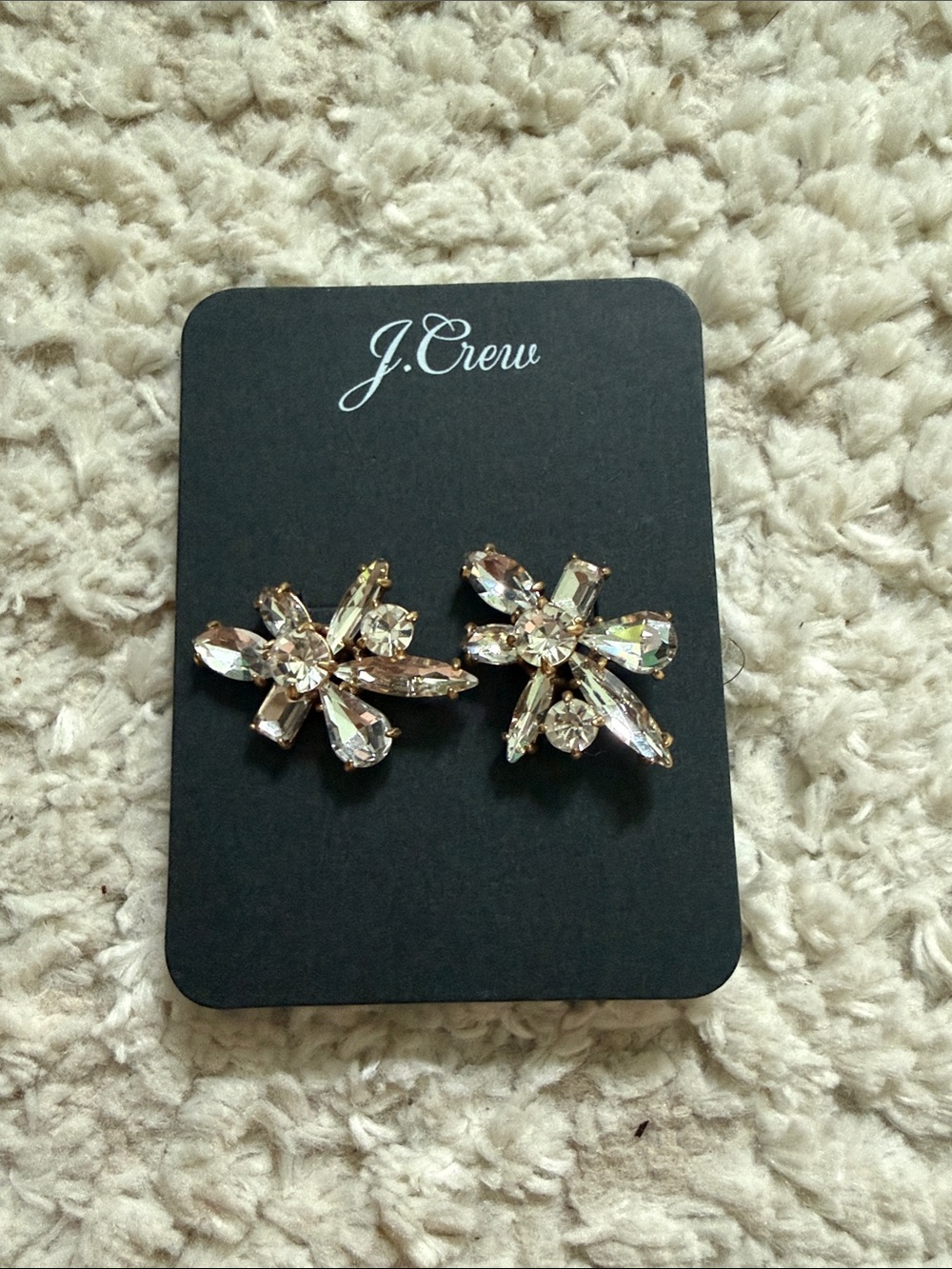 J. Crew Iridescent Crystal Floral Cluster Stud Earrings - Clear/Gold
